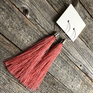 NWT Boutique Tassel Hoop Earrings in Coral